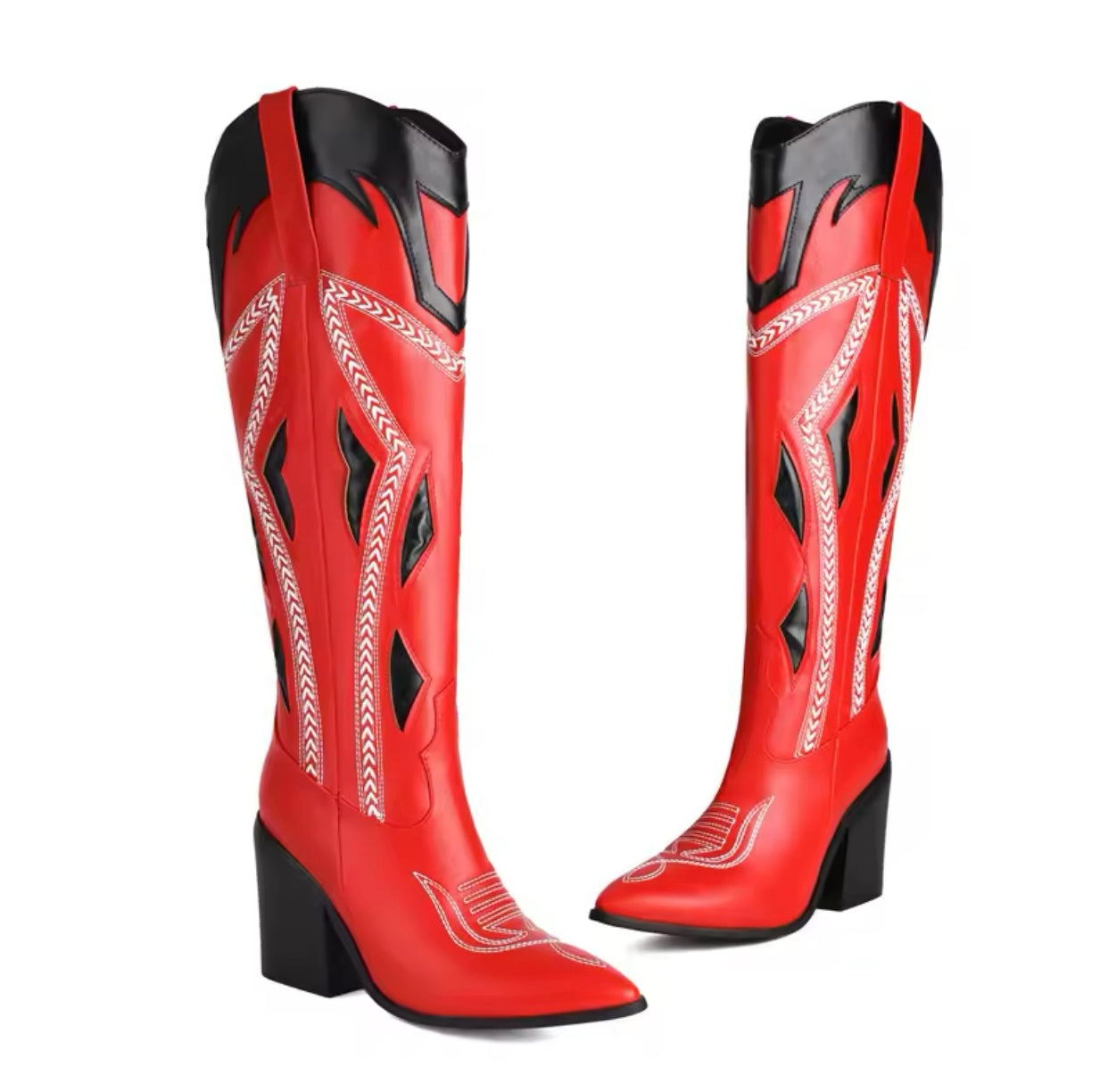 🔺DST RED/BLACK/WHITE COWBOY BOOTS🔺-(PRE-ORDER THAT STARTS SHIPPING 5/31/2025)