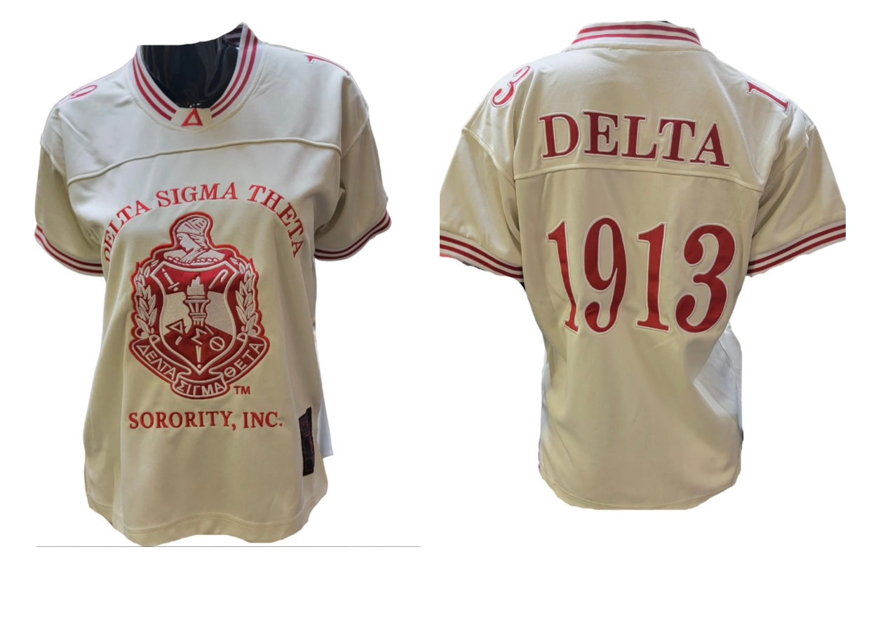 DST-DELTA (ALABASTER) FOOTBALL JERSEY WITH SHIELD AND DST NAME-DBC-(PRE-ORDER THAT STARTS SHIPPING 1/30/2025)
