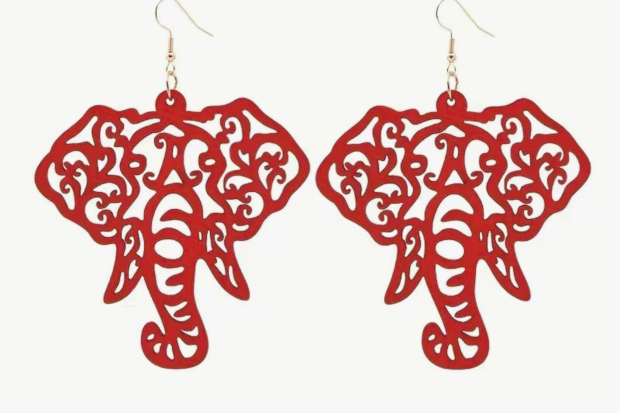 ELEPHANT RED WOODEN EARRINGS-T