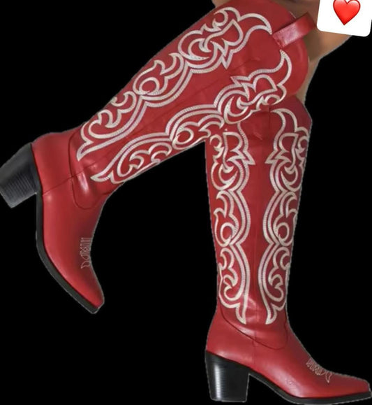 🔺DST RED/WHITE COWBOY BOOTS🔺-(PRE-ORDER THAT STARTS SHIPPING 5/31/2025)