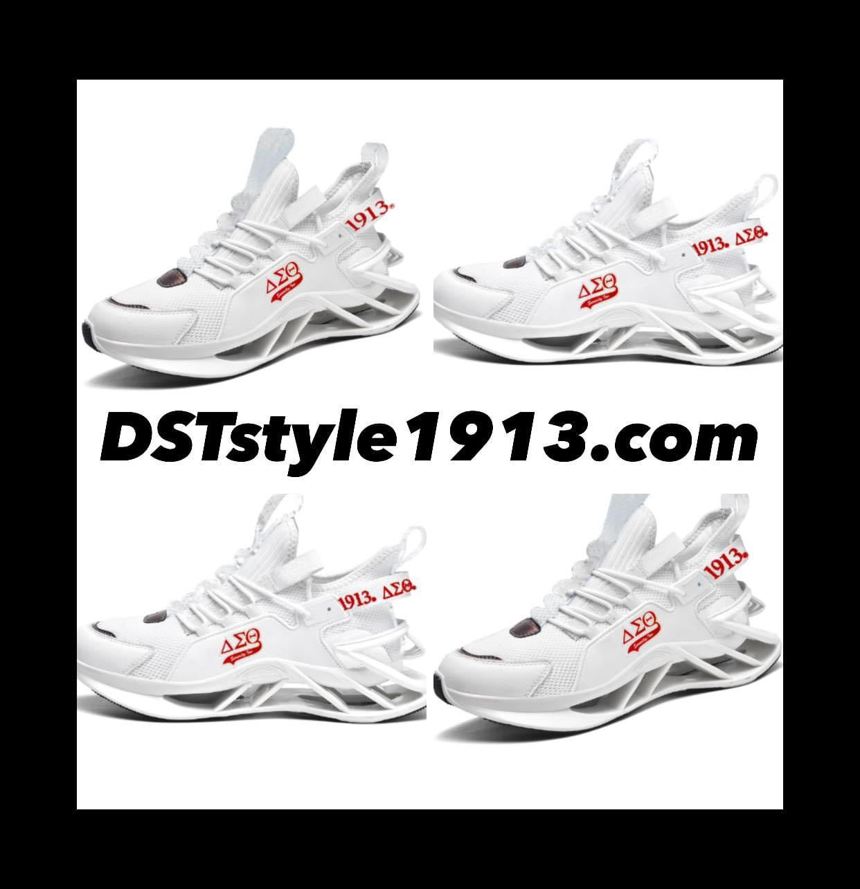 DST-WALK IN YOUR PURPOSE FORTITUDE FOOTWEAR-WHITE TENNIS WITH RED GREEK LETTERS WITH SORORITY, INC. WITH WHITE ACCENTS/GREEK LETTERS-1913 IN WHITE-TENNIS-(PRE-ORDER THAT STARTS SHIPPING 2/28/2025)