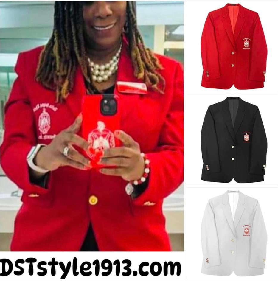 DST BLAZER-(RED WITH WHITE WRITING)-SHIELD WITH DELTA SIGMA THETA SORORITY, INC.(PRE-ORDER THAT STARTS SHIPPING 12/20/2024)