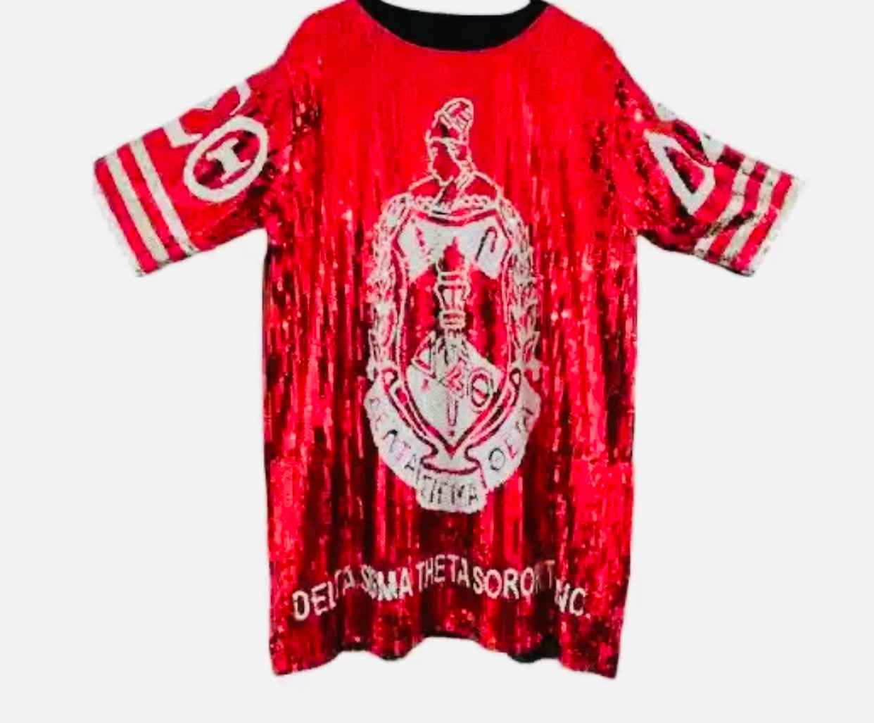 DST-DST RED SEQUIN SHIELD T-SHIRT-SEQUIN APPAREL-ONE SIZE FITS MOST