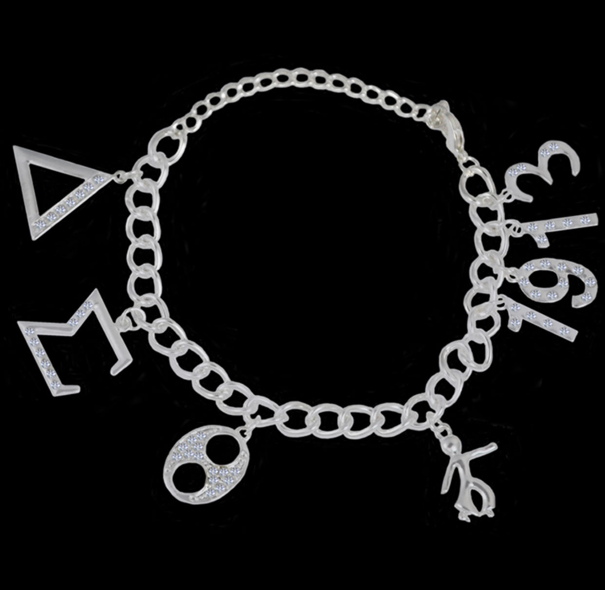 DST-AUSTRIAN CRYSTAL CHARM GREEK LETTER, FORTITUDE, AND 1913 SILVER BRACELET-NSG1261