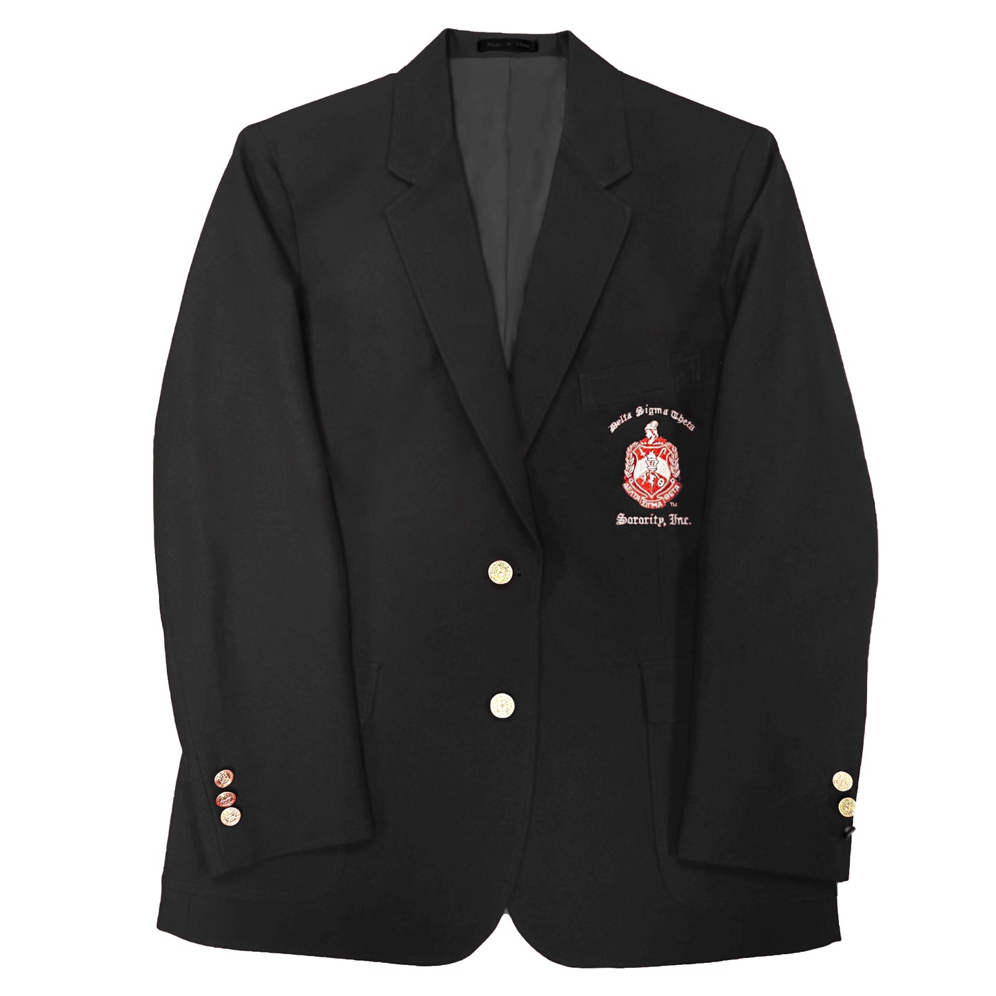 DST BLAZER-(BLACK WITH WHITE WRITING)-SHIELD WITH DELTA SIGMA THETA SORORITY, INC.-(PRE-ORDER THAT STARTS SHIPPING 12/20/2024)