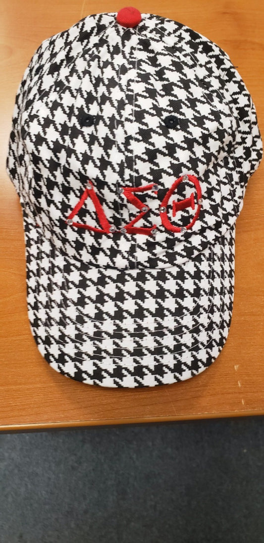 DST-Houndstooth Cap with RED DST Greek Letters and Bling Accents