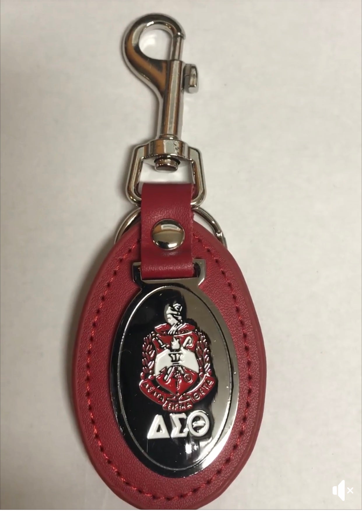 DST-DST EMBLEM LEATHER KEYCHAIN WITH SHIELD AND GREEK LETTERS IN WHITE IMPRINT-NSG316