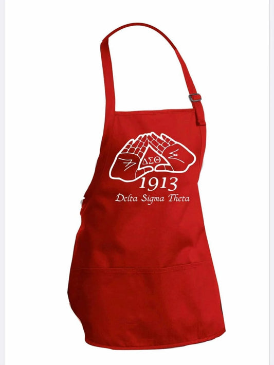 DST-DELTA APRON WITH ADJUSTABLE NECK STRAP-RED WITH HANDSIGN AND GREEK LETTERS/1913