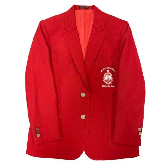 DST BLAZER-(RED WITH WHITE WRITING)-SHIELD WITH DELTA SIGMA THETA SORORITY, INC.(PRE-ORDER THAT STARTS SHIPPING 12/20/2024)